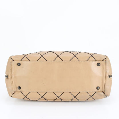 Chanel With Serial Seal Wild Stitch Coco Mark Leather Tote Bag Shoulder Beige