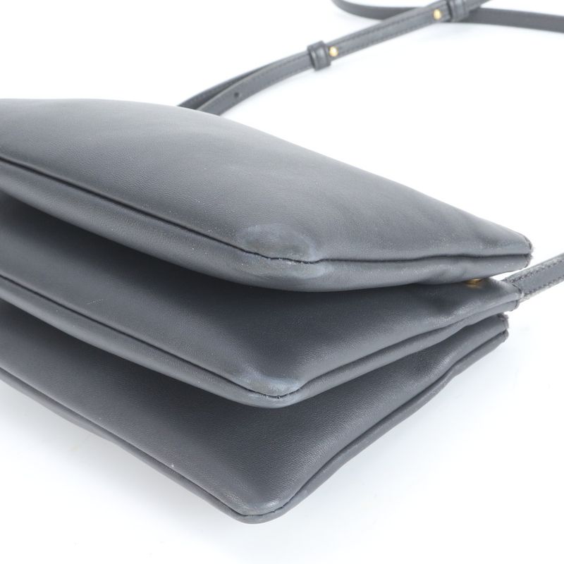 Celine Trio Small Leather Shoulder Bag Crossbody Black Women RRE Cz42-8