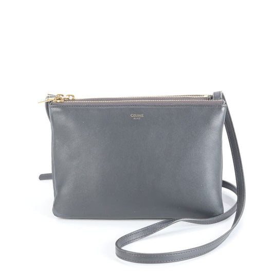 Celine Trio Small Leather Shoulder Bag Crossbody Black Women RRE Cz42-8