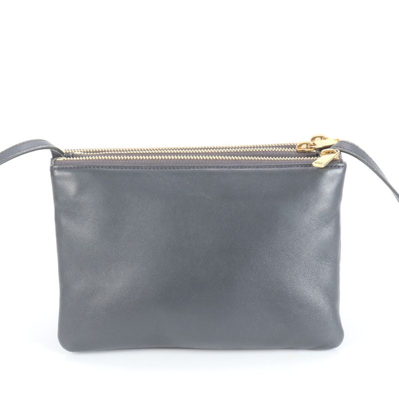 Celine Trio Small Leather Shoulder Bag Crossbody Black Women RRE Cz42-8