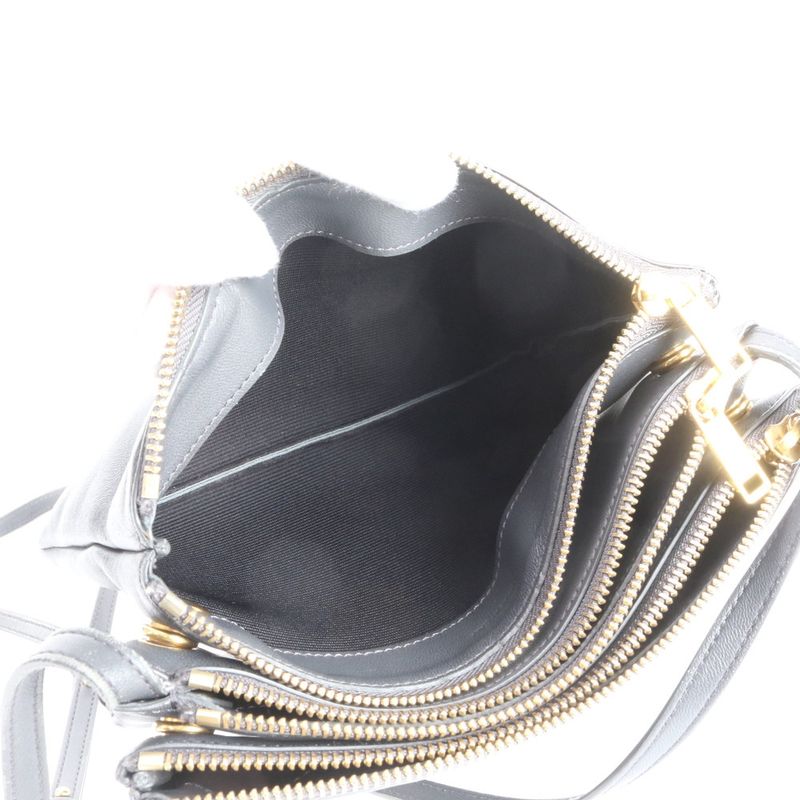 Celine Trio Small Leather Shoulder Bag Crossbody Black Women RRE Cz42-8