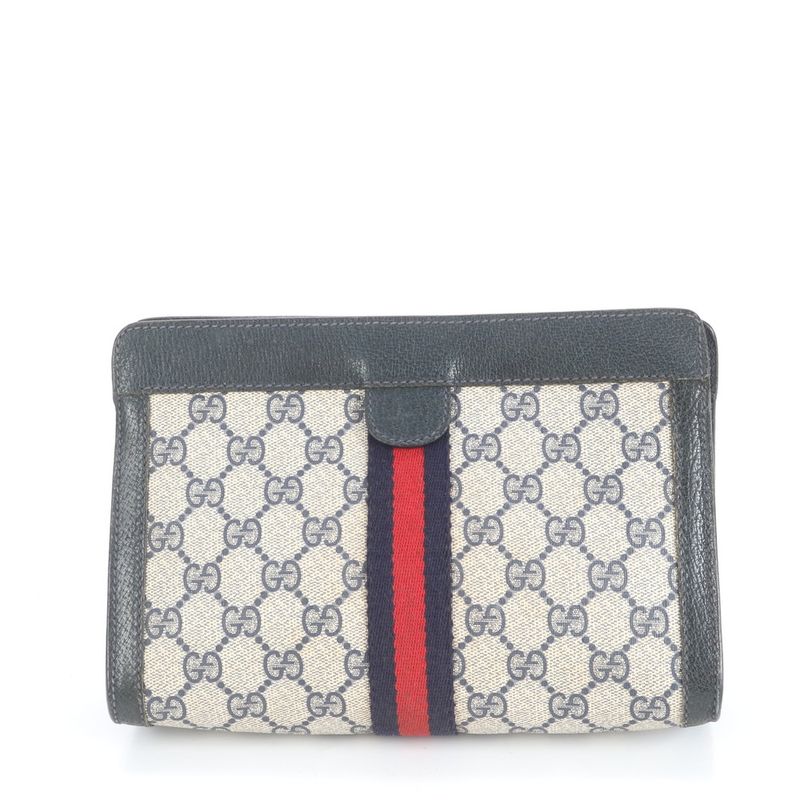 Gucci GG Supreme Sherry Line Leather Second Bag Clutch 84 01 Pouch Commuter