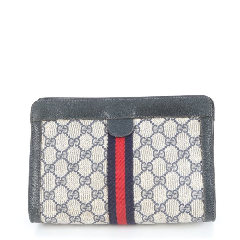 Gucci GG Supreme Sherry Line Leather Second Bag Clutch 84 01 Pouch Commuter