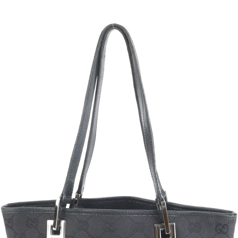 Gucci GG Canvas Leather Tote Bag Shoulder 31244 Black Genuine Leather Women RRE