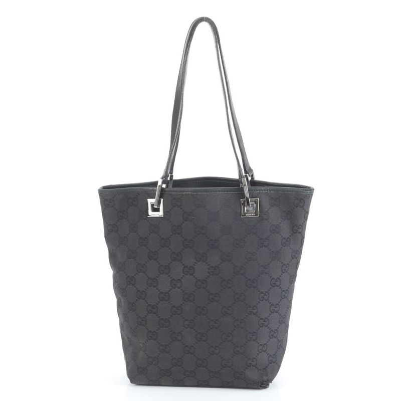 Gucci GG Canvas Leather Tote Bag Shoulder 31244 Black Genuine Leather Women RRE
