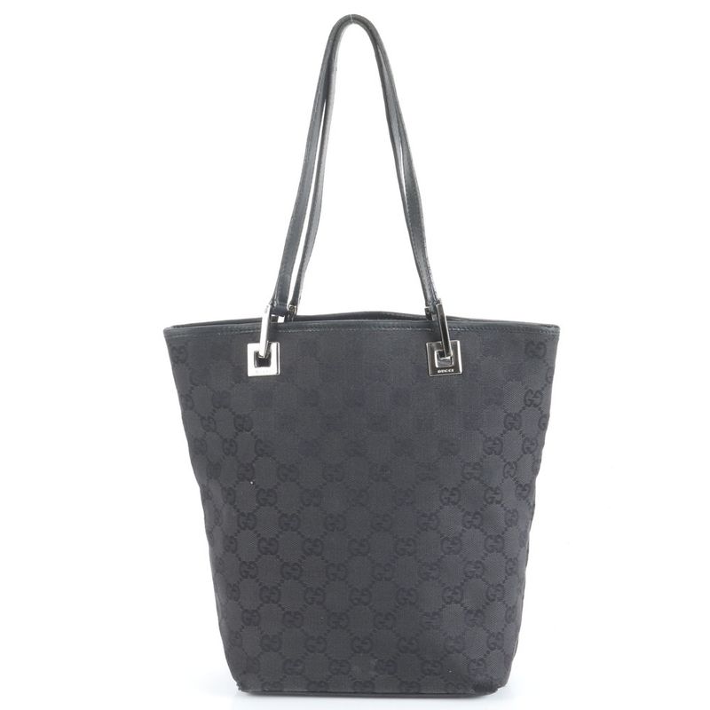 Gucci GG Canvas Leather Tote Bag Shoulder 31244 Black Genuine Leather Women RRE