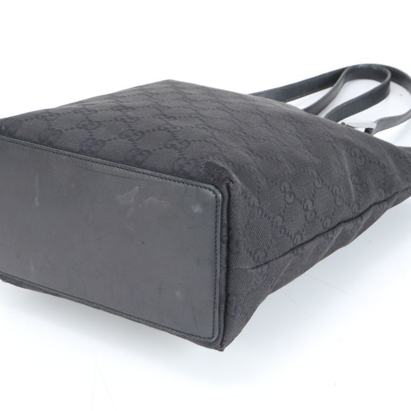 Gucci GG Canvas Leather Tote Bag Shoulder 31244 Black Genuine Leather Women RRE