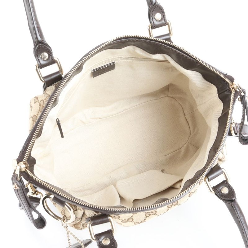 Gucci GG Canvas Sookie Leather 2WAY Tote Bag Crossbody Shoulder 247902 Brown