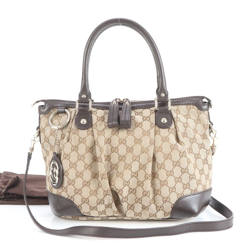 Gucci GG Canvas Sookie Leather 2WAY Tote Bag Crossbody Shoulder 247902 Brown
