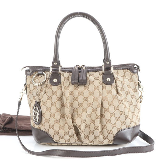 Gucci GG Canvas Sookie Leather 2WAY Tote Bag Crossbody Shoulder 247902 Brown