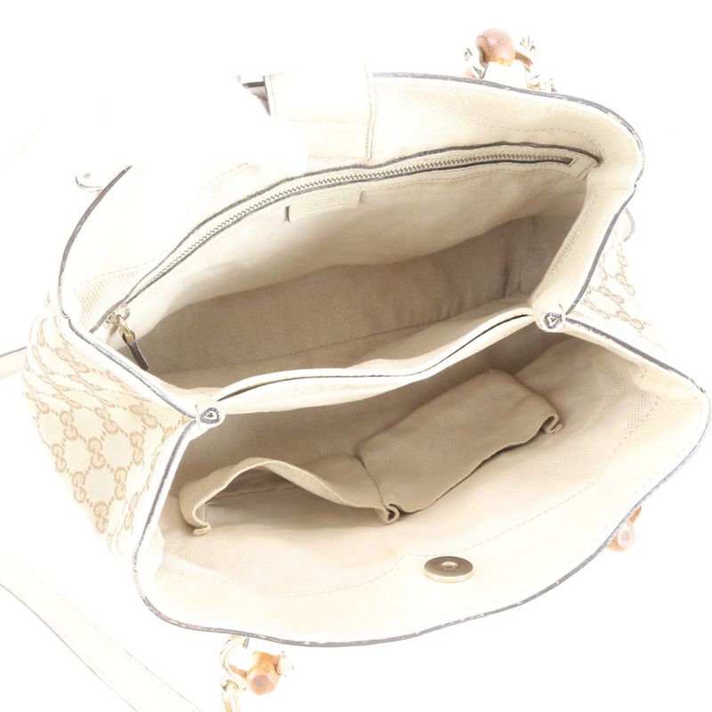 Gucci GG Canvas Diana Bamboo Leather 2WAY Shoulder Bag Crossbody Tote 308360