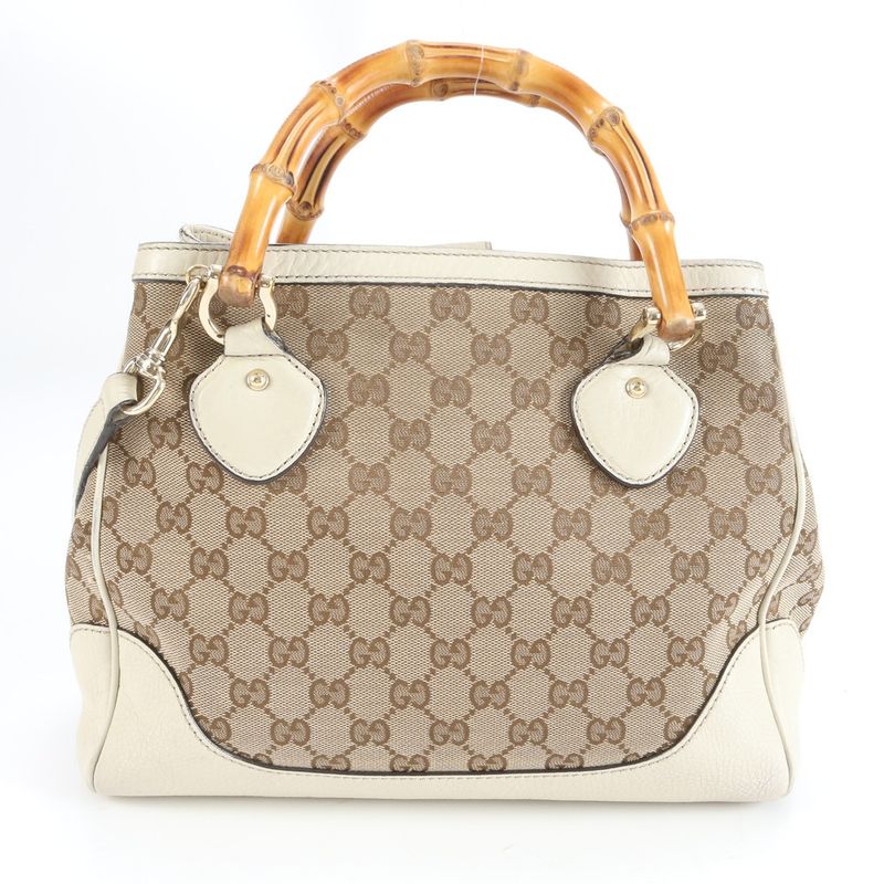 Gucci GG Canvas Diana Bamboo Leather 2WAY Shoulder Bag Crossbody Tote 308360