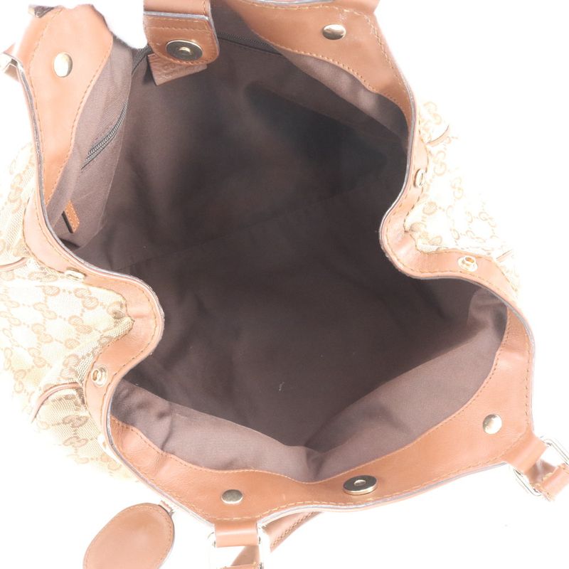 Gucci GG Canvas Sookie Leather Tote Bag Shoulder 011944 Brown Genuine Leather