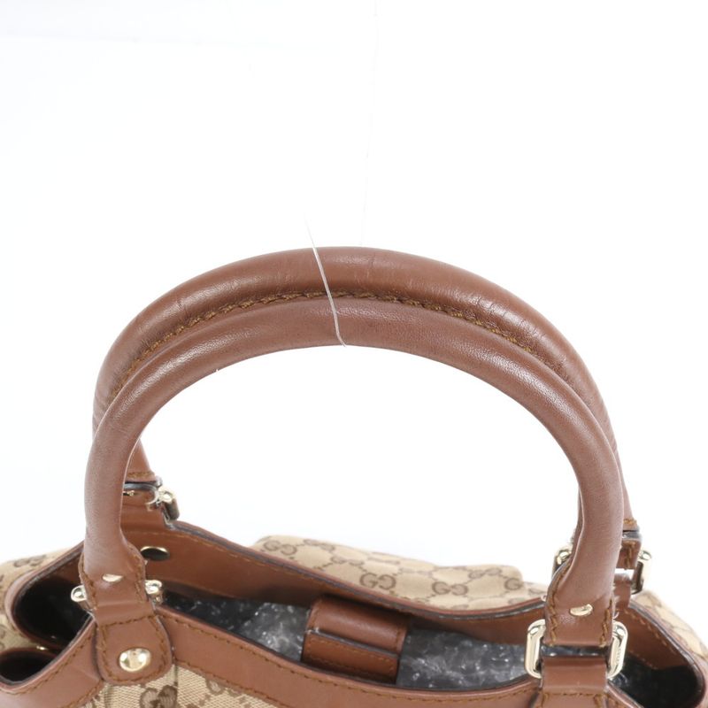 Gucci GG Canvas Sookie Leather Tote Bag Shoulder 011944 Brown Genuine Leather