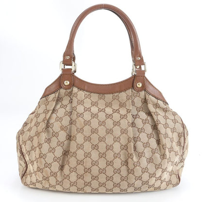 Gucci GG Canvas Sookie Leather Tote Bag Shoulder 011944 Brown Genuine Leather