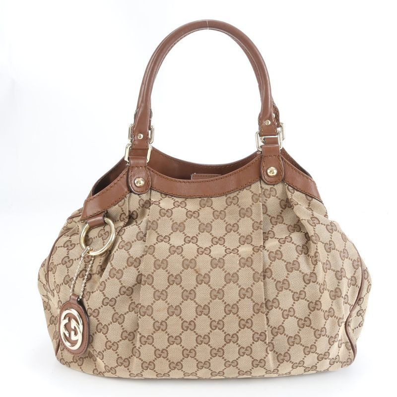 Gucci GG Canvas Sookie Leather Tote Bag Shoulder 011944 Brown Genuine Leather