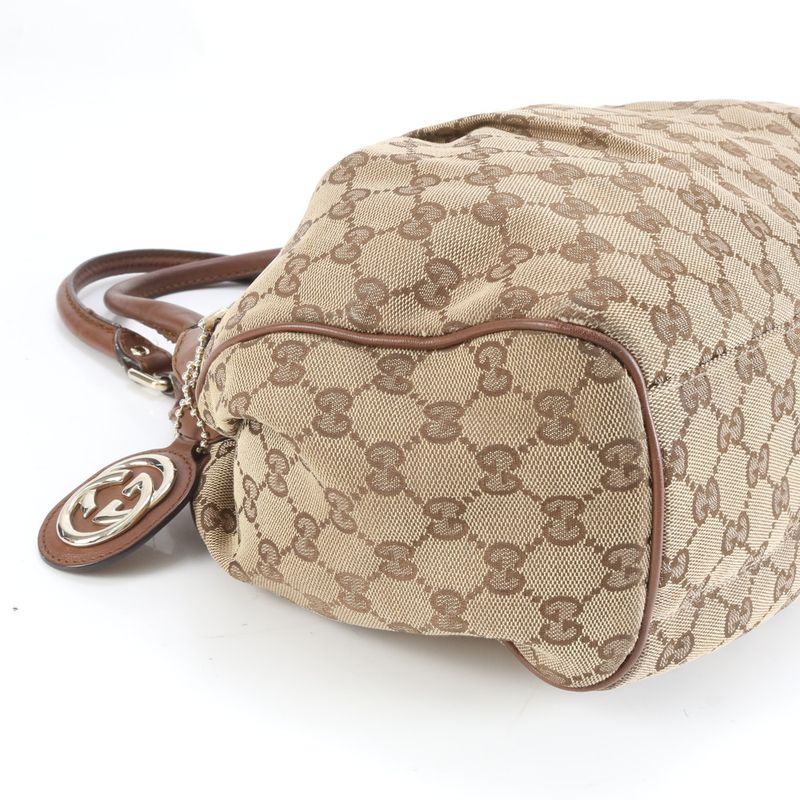 Gucci GG Canvas Sookie Leather Tote Bag Shoulder 011944 Brown Genuine Leather