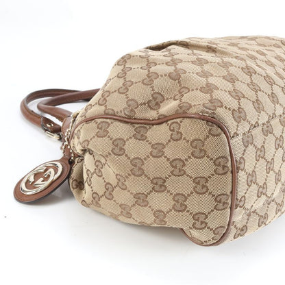 Gucci GG Canvas Sookie Leather Tote Bag Shoulder 011944 Brown Genuine Leather