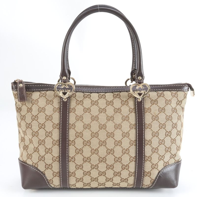 Gucci GG Canvas Lovely Heart Leather Tote Bag Shoulder 257069 Brown Women RRE