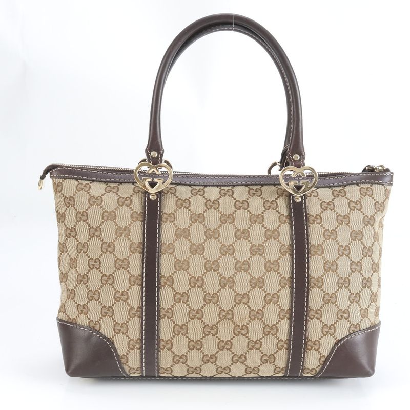Gucci GG Canvas Lovely Heart Leather Tote Bag Shoulder 257069 Brown Women RRE
