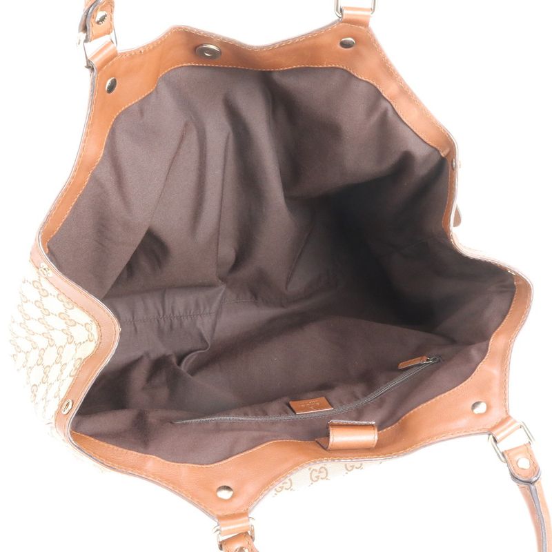 Gucci GG Canvas Sookie Leather Tote Bag Shoulder 211943 Brown A4 Genuine