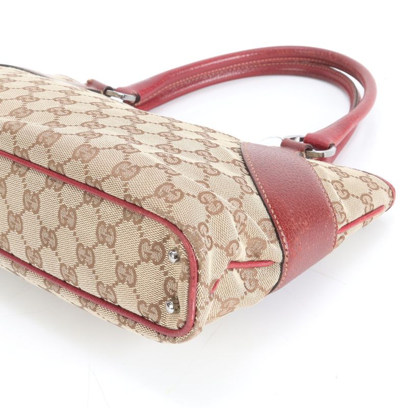 Gucci GG Canvas Leather Tote Bag Shoulder Hand 113015 Silver Hardware Genuine