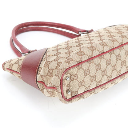 Gucci GG Canvas Leather Tote Bag Shoulder Hand 113015 Silver Hardware Genuine