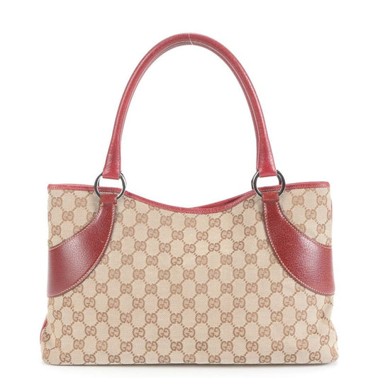 Gucci GG Canvas Leather Tote Bag Shoulder Hand 113015 Silver Hardware Genuine