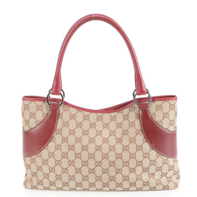 Gucci GG Canvas Leather Tote Bag Shoulder Hand 113015 Silver Hardware Genuine