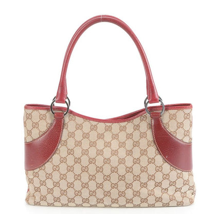 Gucci GG Canvas Leather Tote Bag Shoulder Hand 113015 Silver Hardware Genuine
