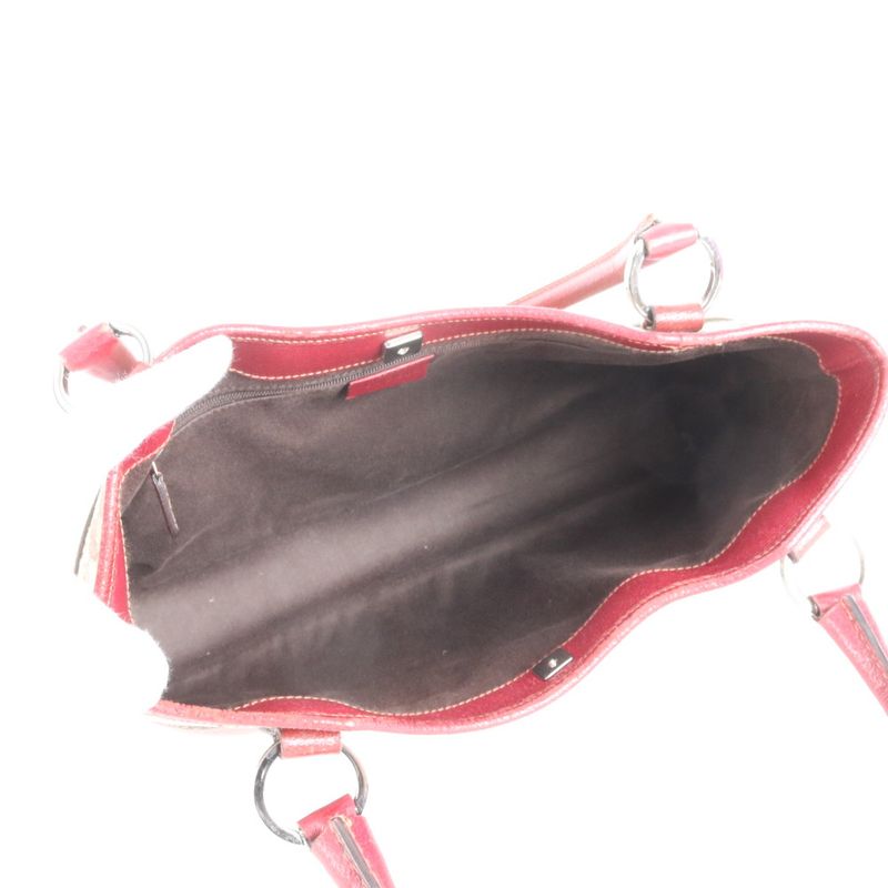 Gucci GG Canvas Leather Tote Bag Shoulder Hand 113015 Silver Hardware Genuine