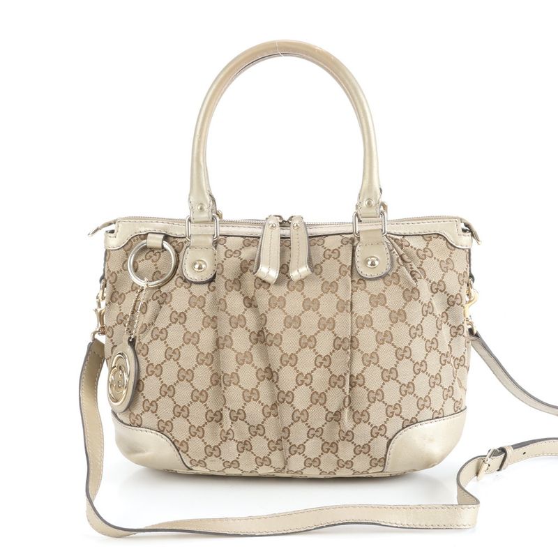 Gucci GG Canvas Sookie 247902 Leather 2WAY Shoulder Bag Crossbody Tote Brown