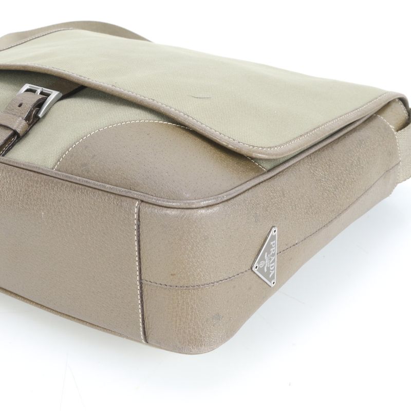 Prada Triangle Logo Leather Shoulder Bag Crossbody Messenger Business Commuter