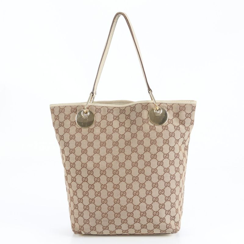 Gucci GG Canvas Eclipse Leather Tote Bag Shoulder 120836 Brown Genuine Leather