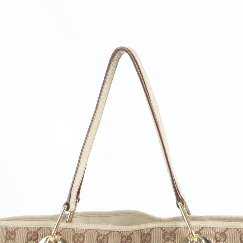 Gucci GG Canvas Eclipse Leather Tote Bag Shoulder 120836 Brown Genuine Leather