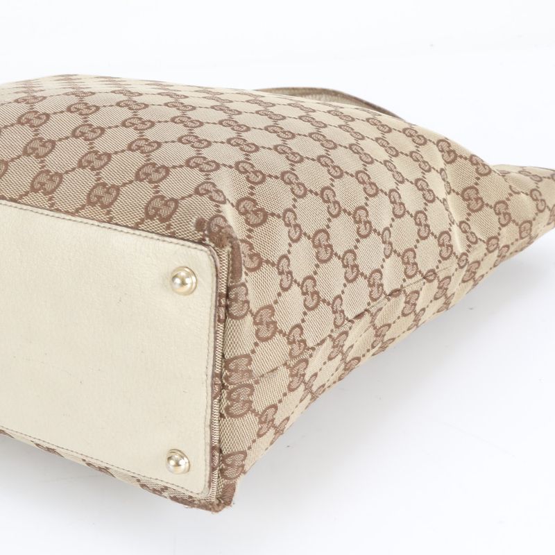 Gucci GG Canvas Eclipse Leather Tote Bag Shoulder 120836 Brown Genuine Leather