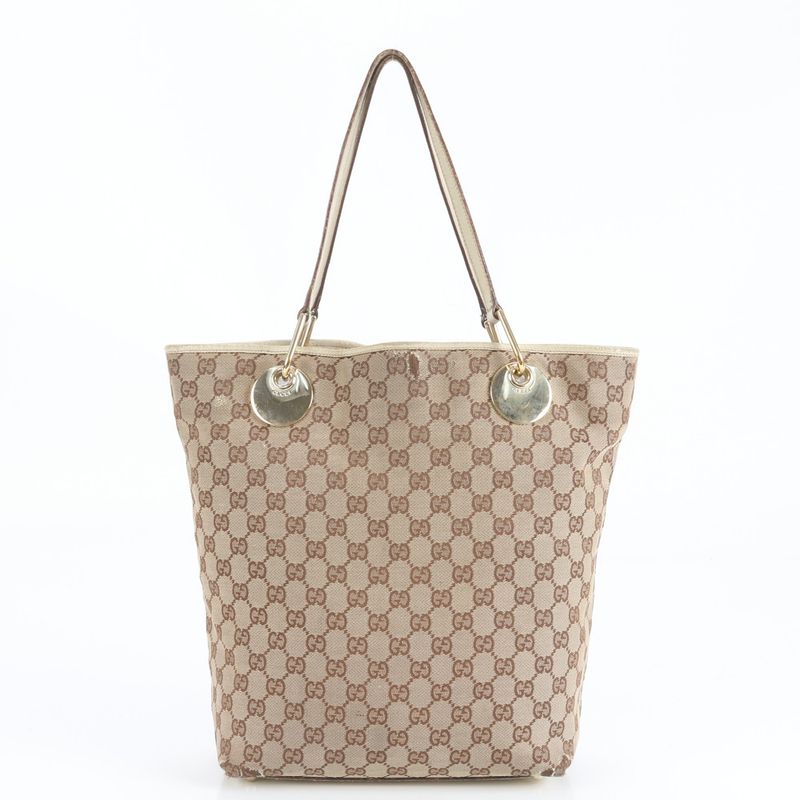 Gucci GG Canvas Eclipse Leather Tote Bag Shoulder 120836 Brown Genuine Leather