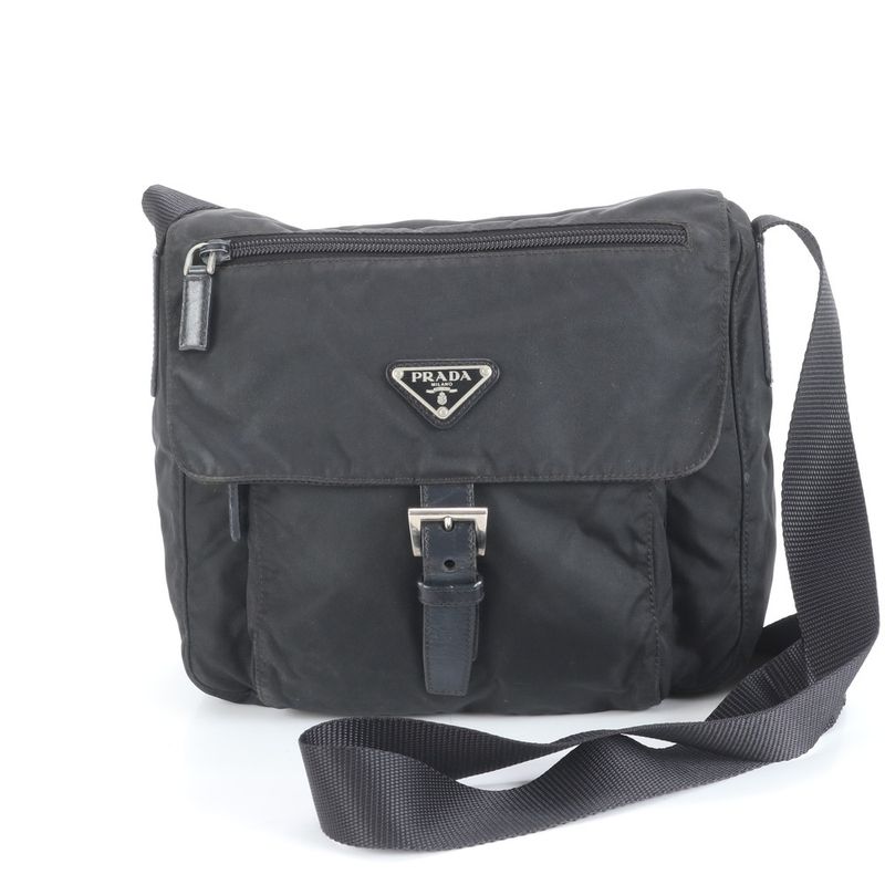 Prada Tessuto Nylon Triangle Logo Leather Shoulder Bag Crossbody Messenger Men