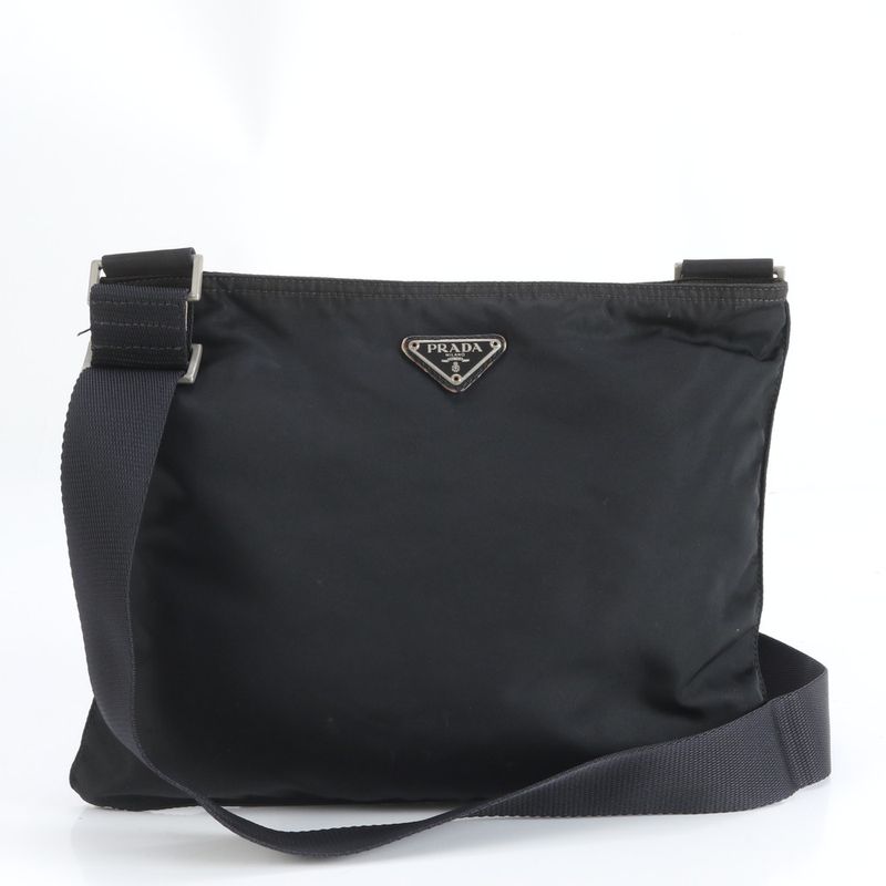 Prada Tessuto Nylon Triangle Logo Leather Shoulder Bag Crossbody Messenger Men