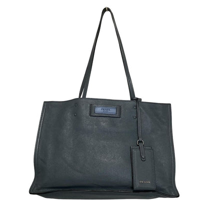 Prada Tote Bag Etiquette Blue Gray Leather