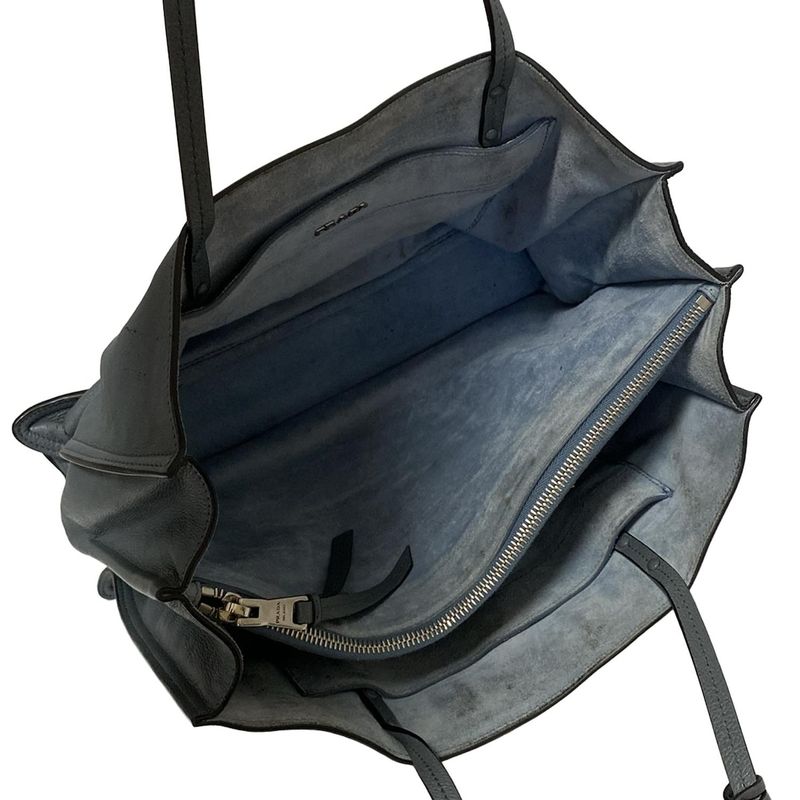 Prada Tote Bag Etiquette Blue Gray Leather