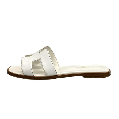 Hermes Sandals 37 Oran White With Reupholstered Sole Leather