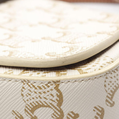 Celine Shoulder Bag Clutch Tabou Triomphe White Brown PVC Coated Canvas Leather