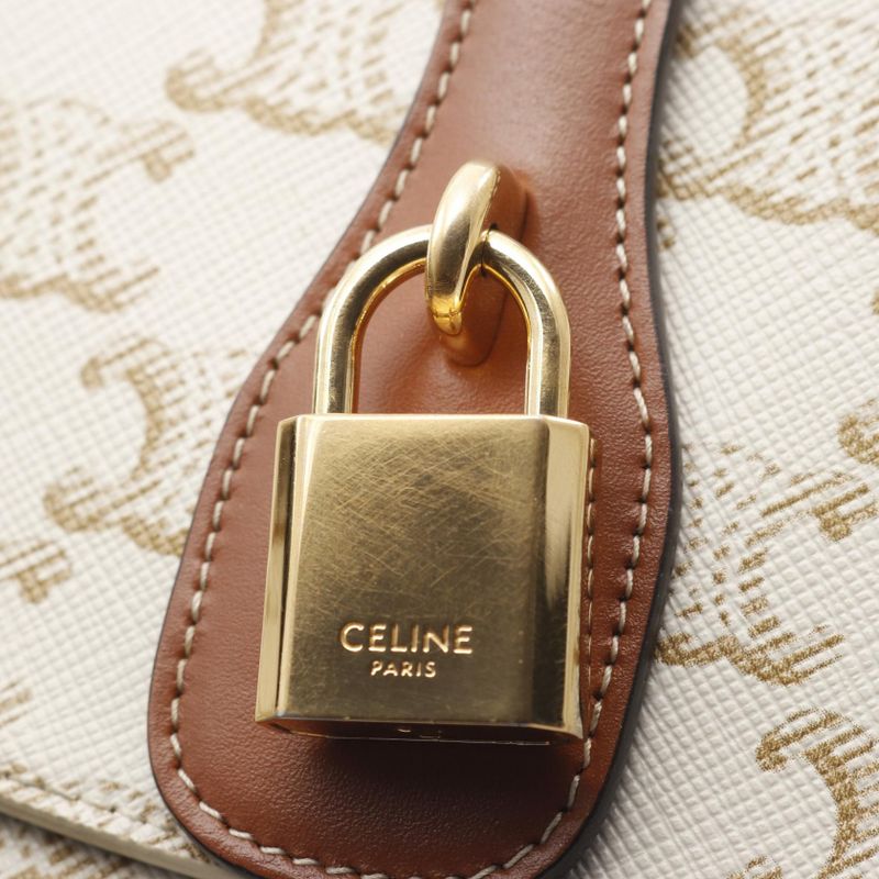 Celine Shoulder Bag Clutch Tabou Triomphe White Brown PVC Coated Canvas Leather