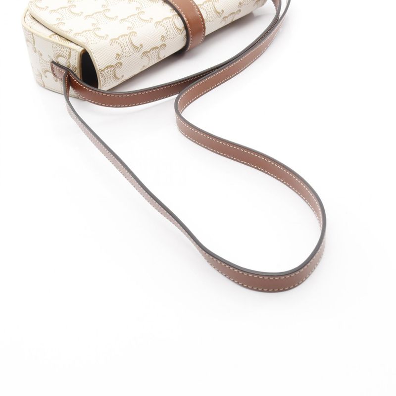 Celine Shoulder Bag Clutch Tabou Triomphe White Brown PVC Coated Canvas Leather