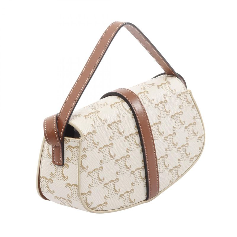 Celine Shoulder Bag Clutch Tabou Triomphe White Brown PVC Coated Canvas Leather