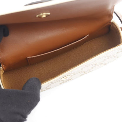 Celine Shoulder Bag Clutch Tabou Triomphe White Brown PVC Coated Canvas Leather