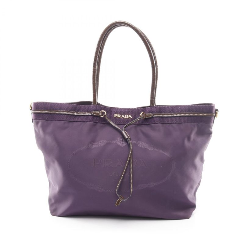 Prada Handbag Nylon Jacquard Purple Nylon Patent Leather Tote Bag Women Used B