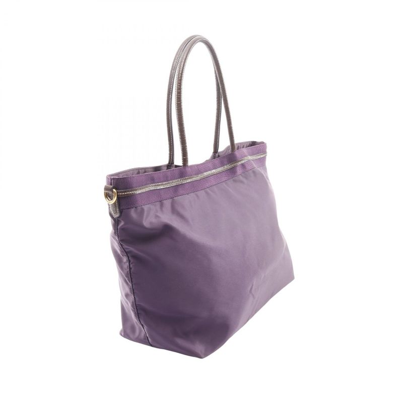 Prada Handbag Nylon Jacquard Purple Nylon Patent Leather Tote Bag Women Used B