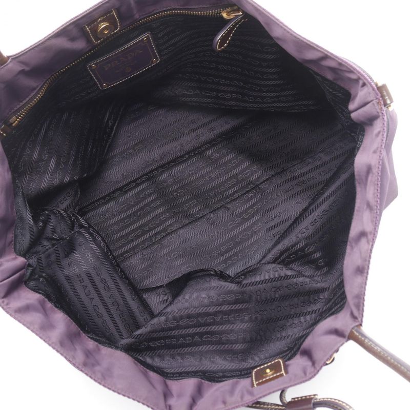 Prada Handbag Nylon Jacquard Purple Nylon Patent Leather Tote Bag Women Used B